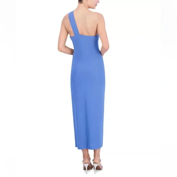 BCBGMaxAzria One Shoulder Midi Dress Blue Asymmetrical Cocktail Dress NWT Sz 2 - Picture 3 of 13